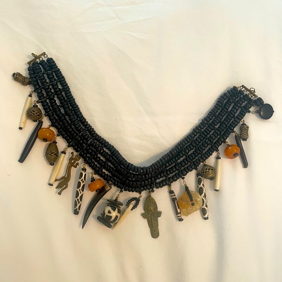 African Stone and Horn Charm Choker - Picture 1 of 3